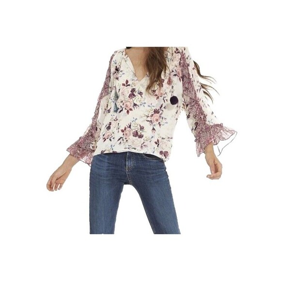 Misa Los Angeles Tops - Misa Los Angeles  Sia Chiffon 3/4 Sleeve Ruffle Floral Printed Blouse Size M